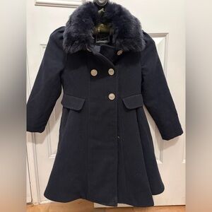 Rothschild Girls Dress Coat Size 6X Navy Faux Fur Collar Winter Holiday